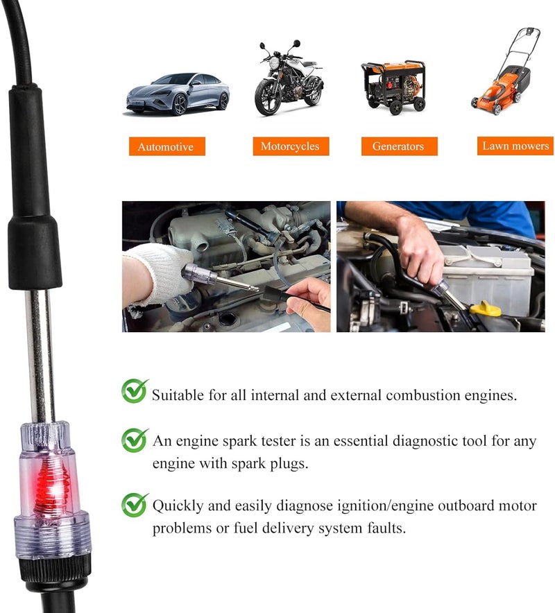 FSTURIOS Inline Spark Plug Tester, Plug in Straight Boot Motor Engine Ignition Lawnmower Checker, Universal Armature Diagnostic Detector Test Light for Check Ignition System - Image 4
